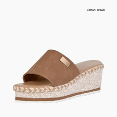 Brown Wedges, Slip-on : Wedge Sandals for Women : Kalama - 0223KaF