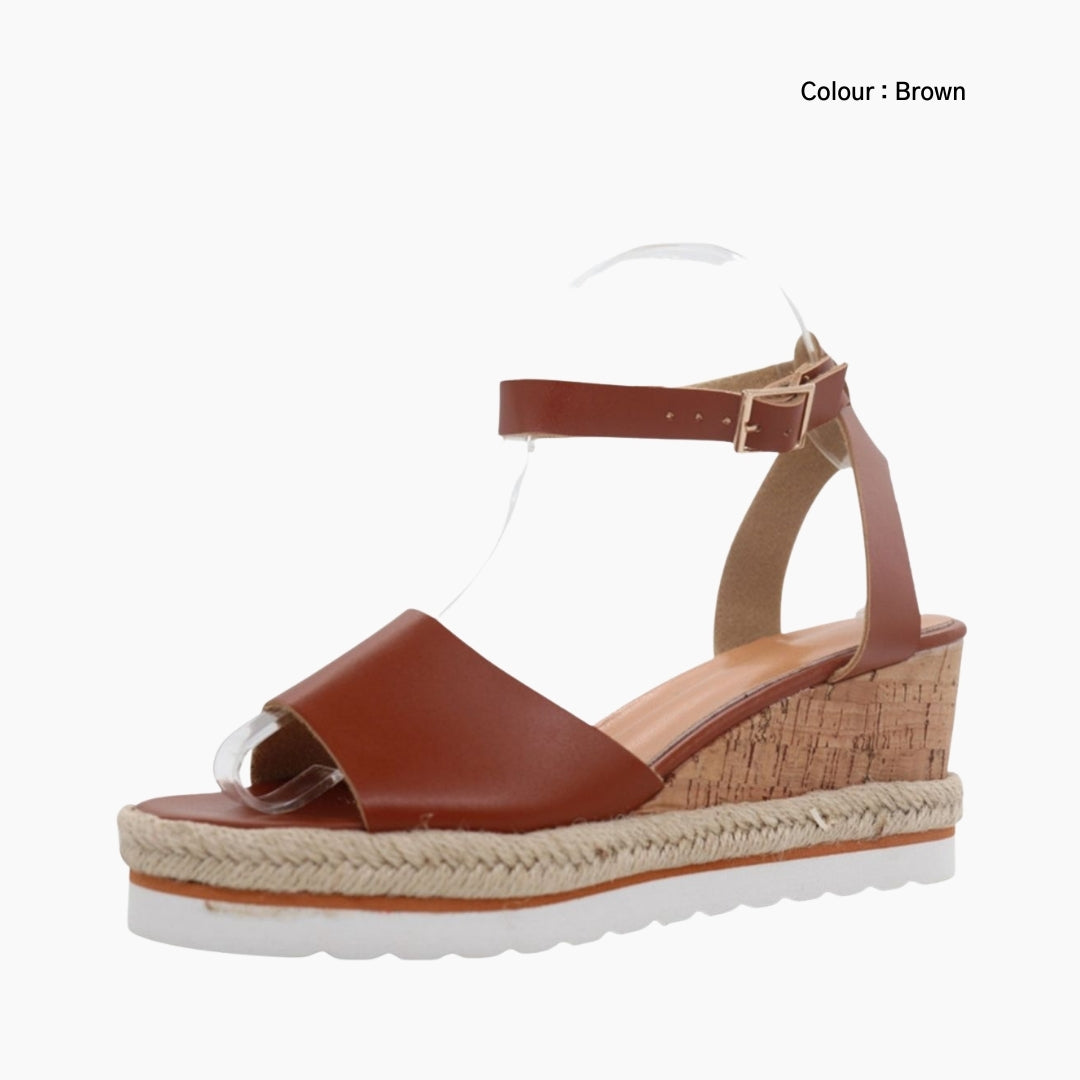 Brown Wedges, Open Toe : Wedge Sandals for Women : Kalama - 0224KaF
