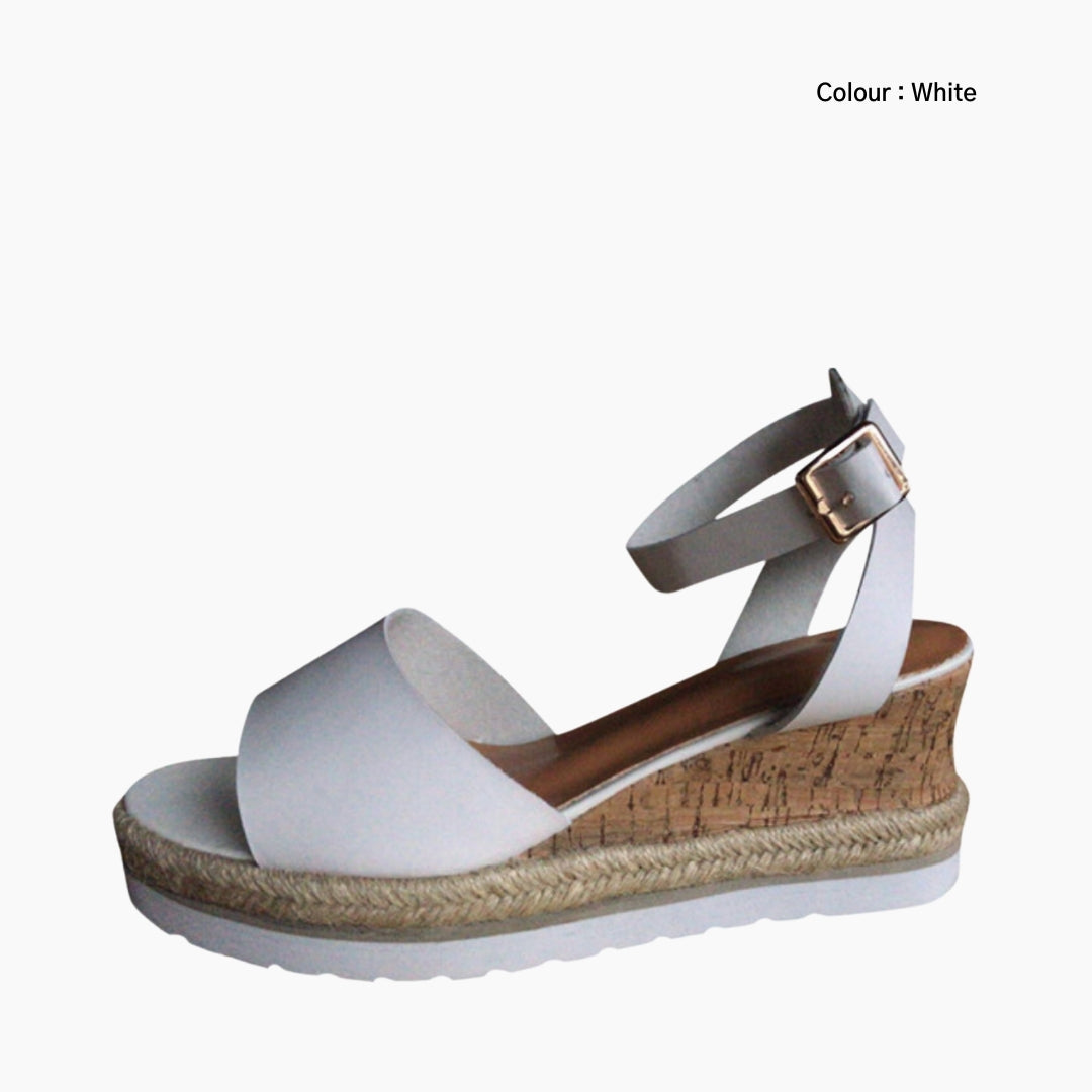 White Wedges, Open Toe : Wedge Sandals for Women : Kalama - 0224KaF