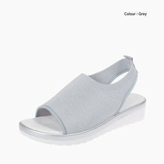 Grey Wedges, Round Toe : Wedge Sandals for Women : Kalama - 0230KaF