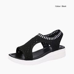 Black Slip-On, Round Toe : Wedge Sandals for Women : Kalama - 0232KaF