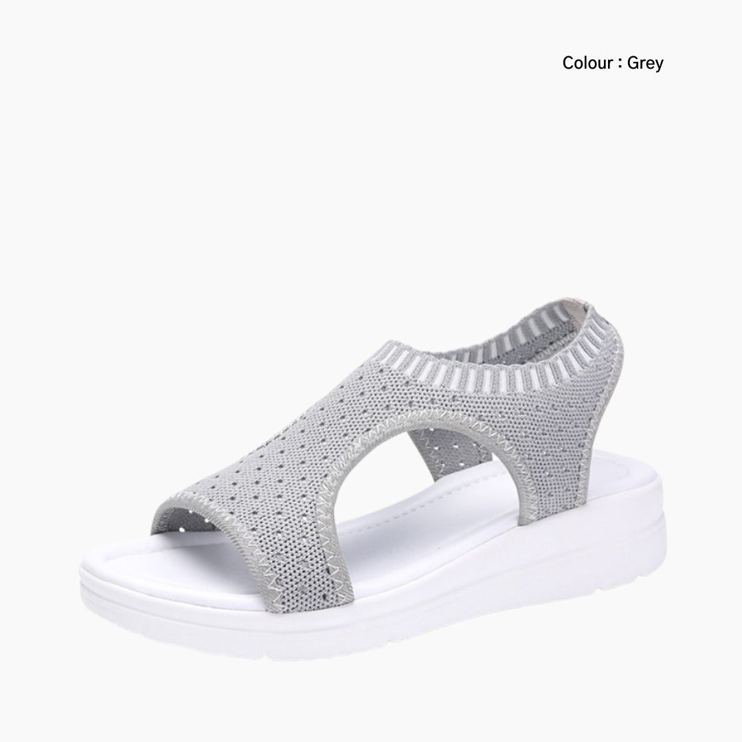 Grey Slip-On, Round Toe : Wedge Sandals for Women : Kalama - 0232KaF