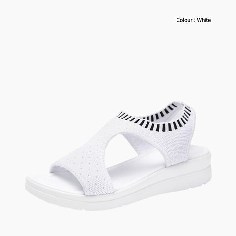 White Slip-On, Round Toe : Wedge Sandals for Women : Kalama - 0232KaF
