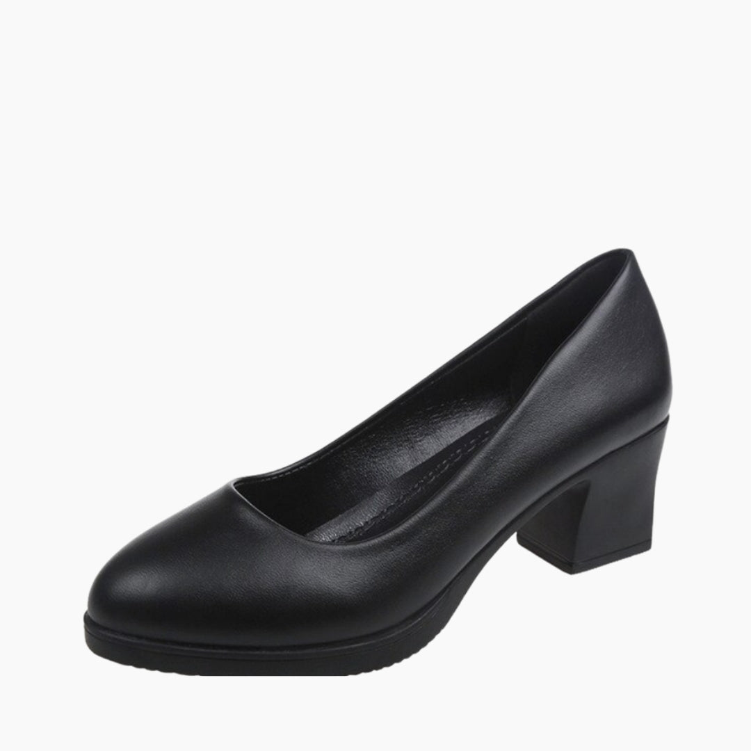 Black Square Heel, Round-Toe : Court Shoes for Women : Adaalat - 0253AdF