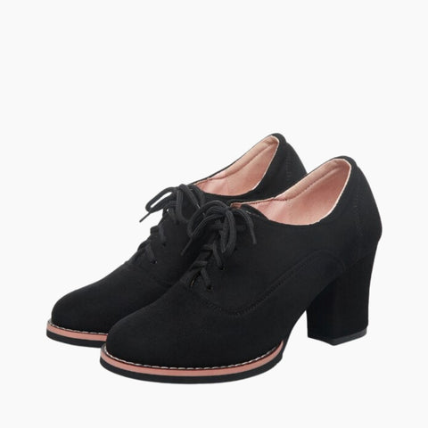 Black Round-Toe, Lace-Up : Court Shoes for Women : Adaalat - 0260AdF