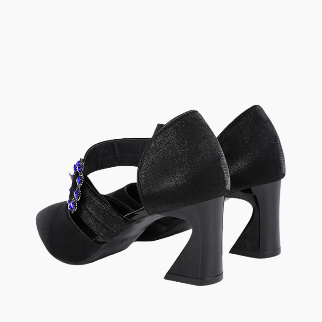 Black Square Heel, Pointed-Toe : Party Heels for Women : Anada - 0271AnF
