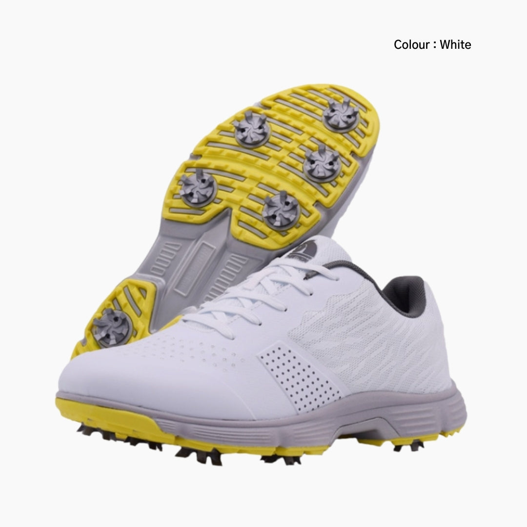 White Waterproof, Non-Slip Sole : Golf Shoes for Men : Garita - 0302GrM