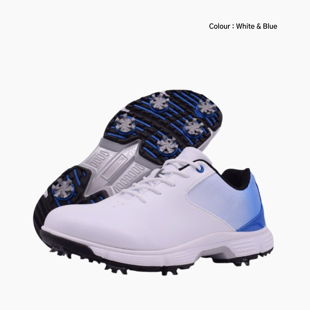 White & Blue Waterproof, Non-Slip Sole : Golf Shoes for Men : Garita - 0302GrM
