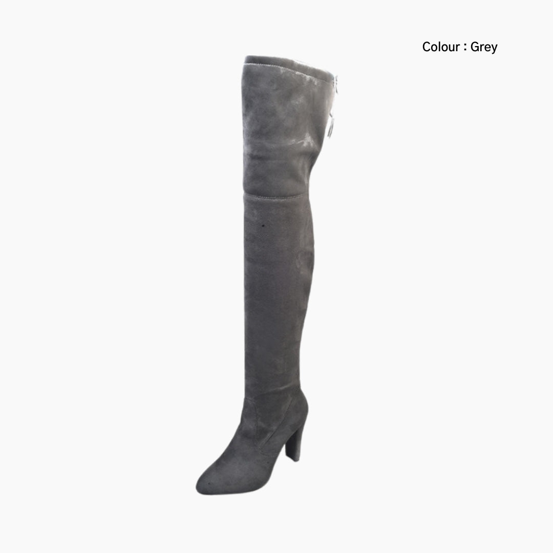 Grey Square Heel, Pointed-Toe : Knee High Boots for Women : Goda - 0315GoF