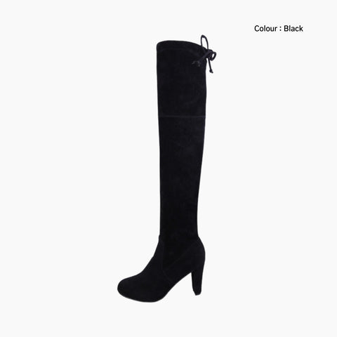 Black Round Toe, Lace-Up : Knee High Boots for Women : Goda - 0312GoF