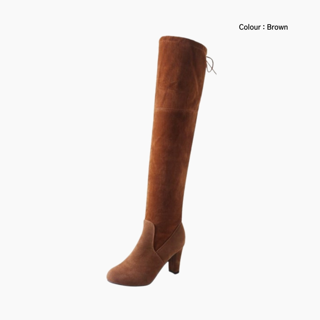 Brown Round Toe, Lace-Up : Knee High Boots for Women : Goda - 0312GoF