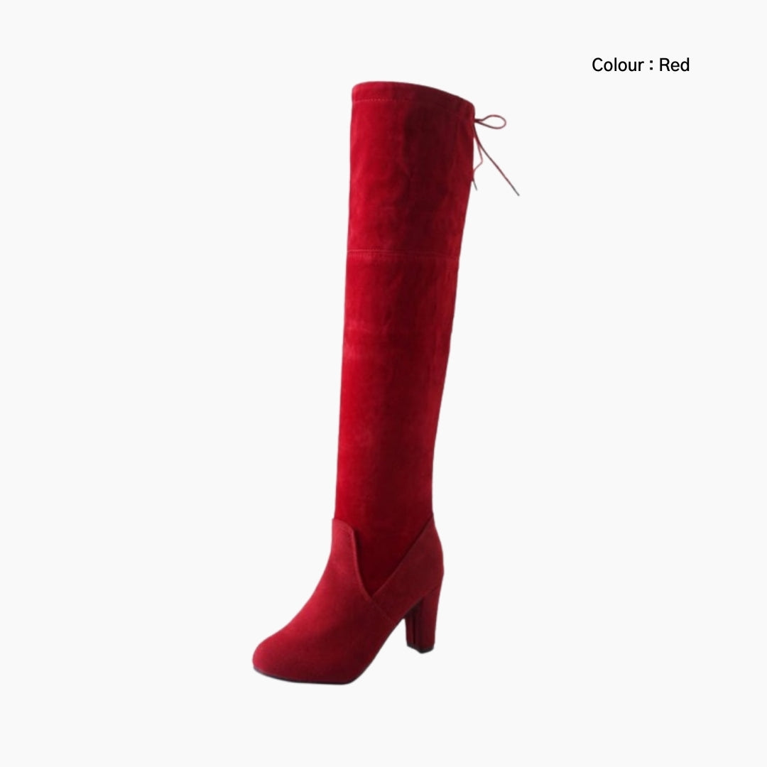 Red Round Toe, Lace-Up : Knee High Boots for Women : Goda - 0312GoF