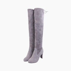 Grey Round Toe, Lace-Up : Knee High Boots for Women : Goda - 0312GoF