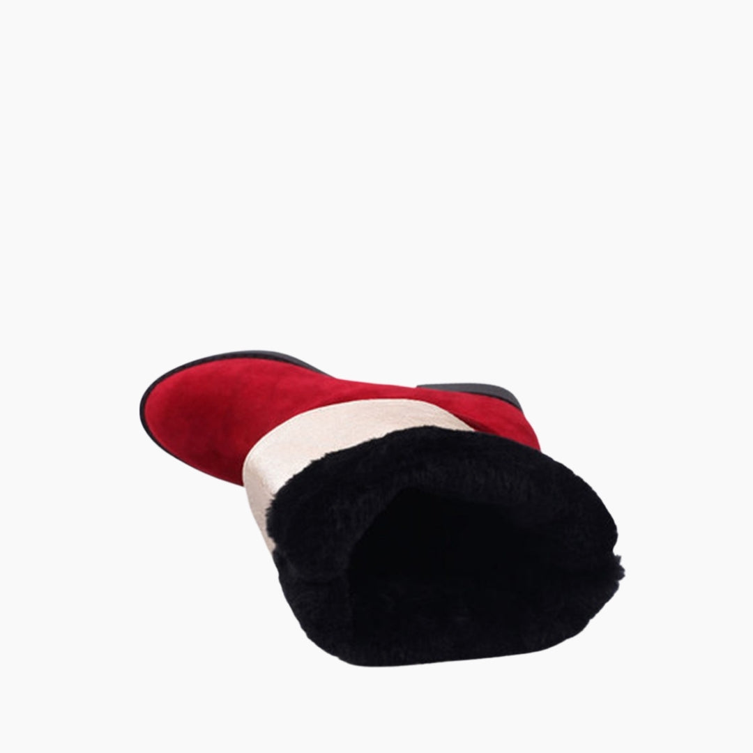 Red Round-Toe, Slip-On : Knee High Boots for Women : Goda - 0313GoF