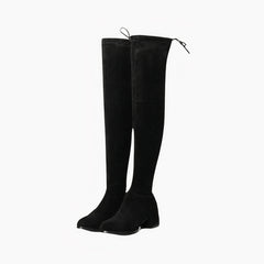 Black Slip-On, Square Heel : Knee High Boots for Women : Goda - 0314GoF
