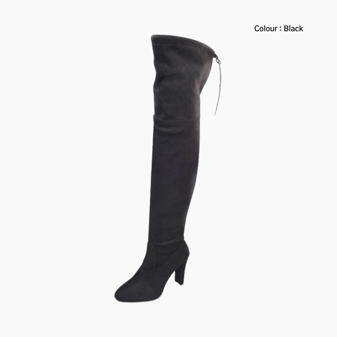 Black Square Heel, Pointed-Toe : Knee High Boots for Women : Goda - 0315GoF