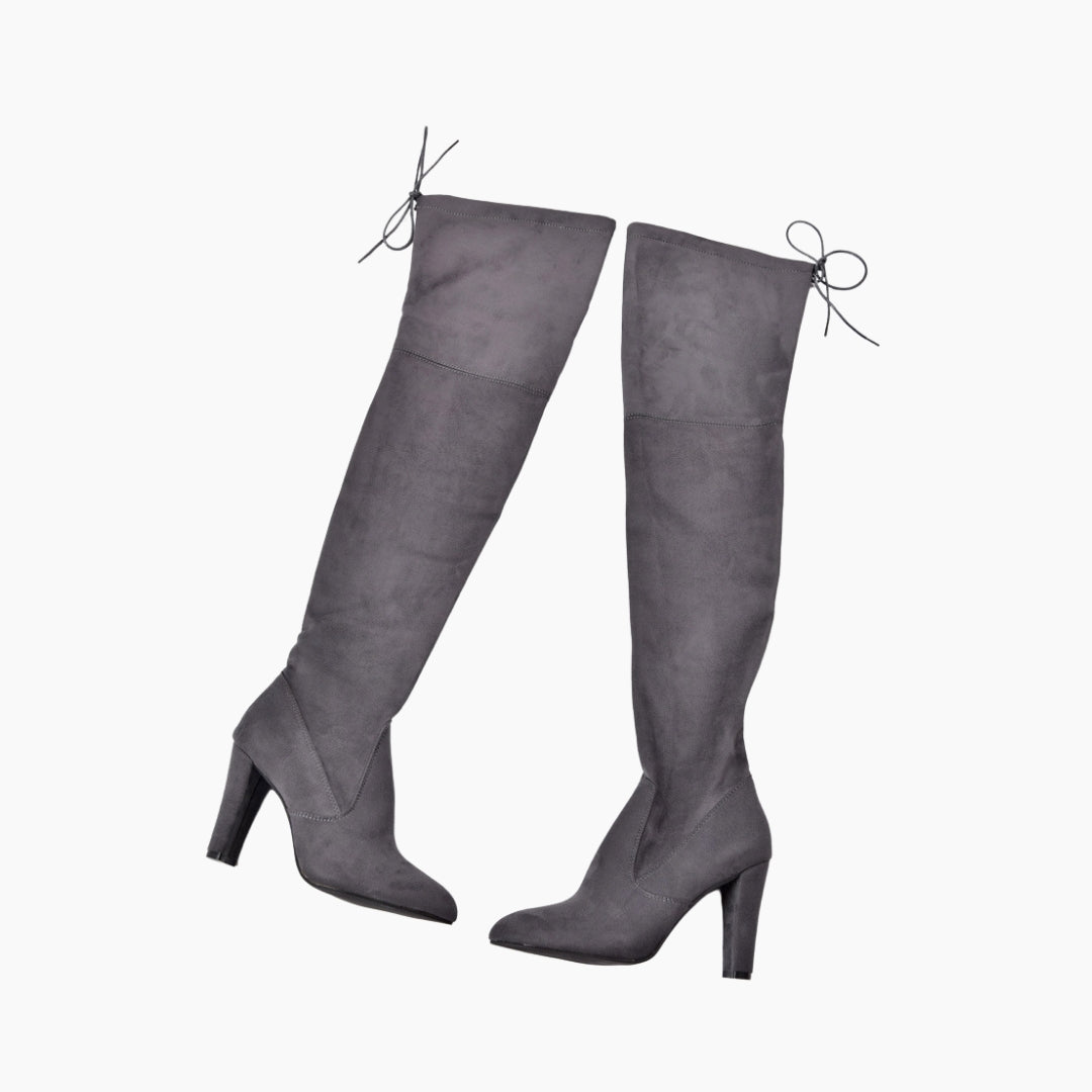 Grey Square Heel, Pointed-Toe : Knee High Boots for Women : Goda - 0315GoF