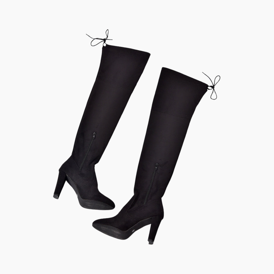 Black Square Heel, Pointed-Toe : Knee High Boots for Women : Goda - 0315GoF