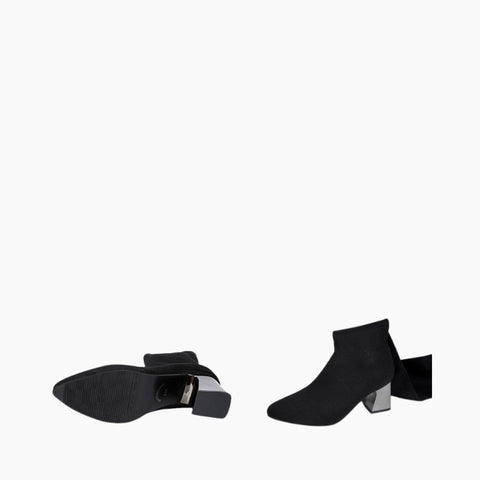 Black Slip-On, Square Heel : Knee High Boots for Women : Goda - 0316GoF