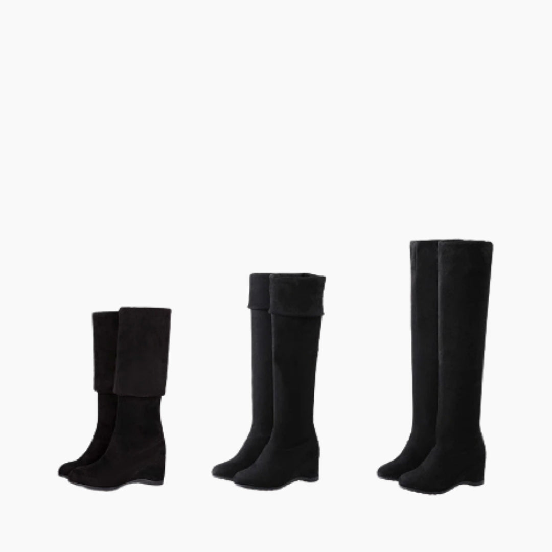 Black Round Toe, Slip-On : Knee High Boots for Women : Goda - 0319GoF
