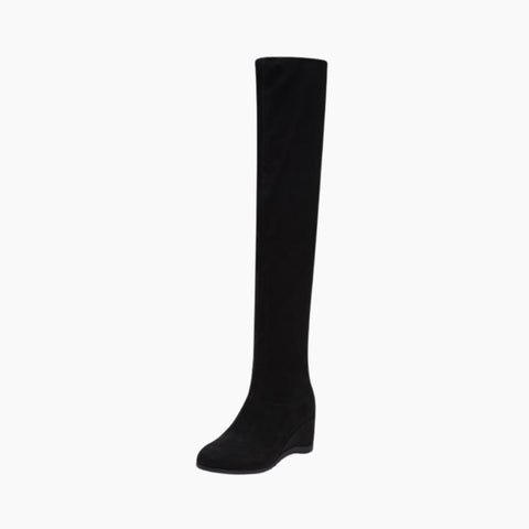 Black Round Toe, Slip-On : Knee High Boots for Women : Goda - 0319GoF