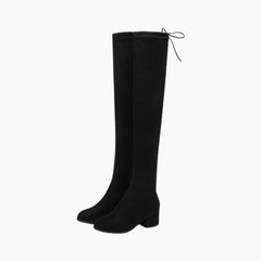 Black Square Heel, Round Toe : Knee High Boots for Women : Goda - 0320GoF