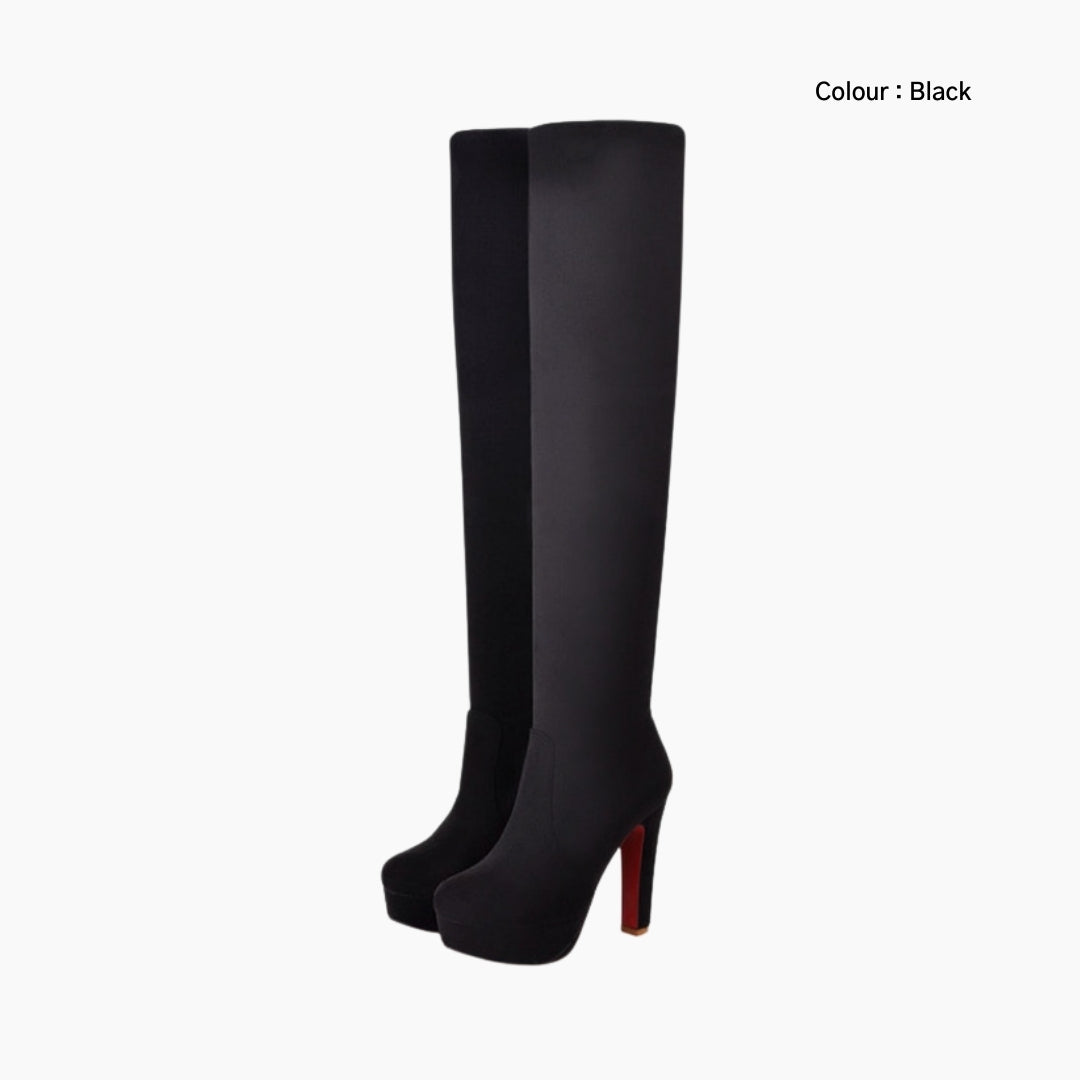 Black Round Toe, Non-Slip Sole : Knee High Boots for Women : Goda - 0322GoF