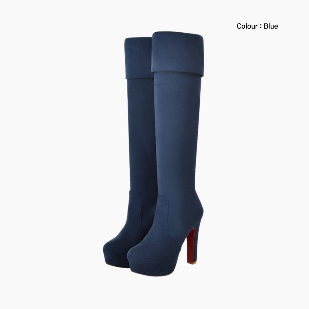 Blue Round Toe, Non-Slip Sole : Knee High Boots for Women : Goda - 0322GoF