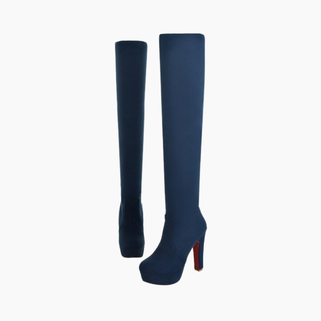 Blue Round Toe, Non-Slip Sole : Knee High Boots for Women : Goda - 0322GoF