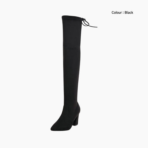 Black Lace-up, Pointed-Toe : Knee High Boots for Women : Goda - 0323GoF