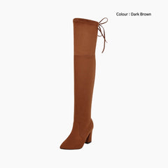 Dark Brown Lace-up, Pointed-Toe : Knee High Boots for Women : Goda - 0323GoF
