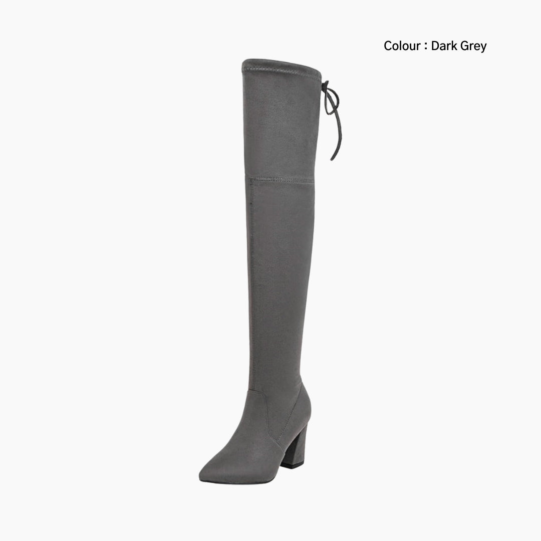 Dark Grey Lace-up, Pointed-Toe : Knee High Boots for Women : Goda - 0323GoF