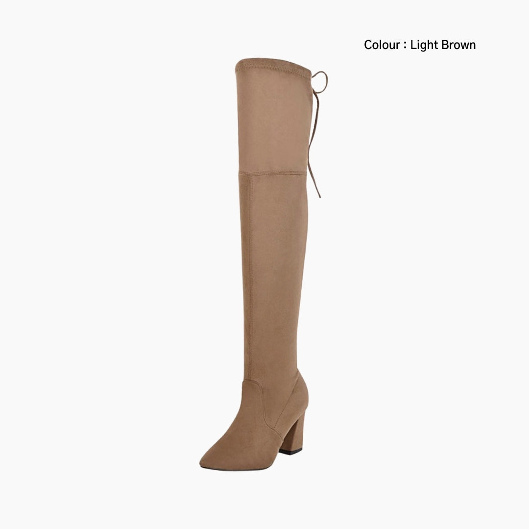 Light Brown Lace-up, Pointed-Toe : Knee High Boots for Women : Goda - 0323GoF