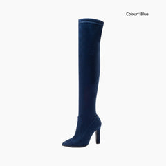 Blue Slip-On, Pointed-Toe : Knee High Boots for Women : Goda - 0325GoF