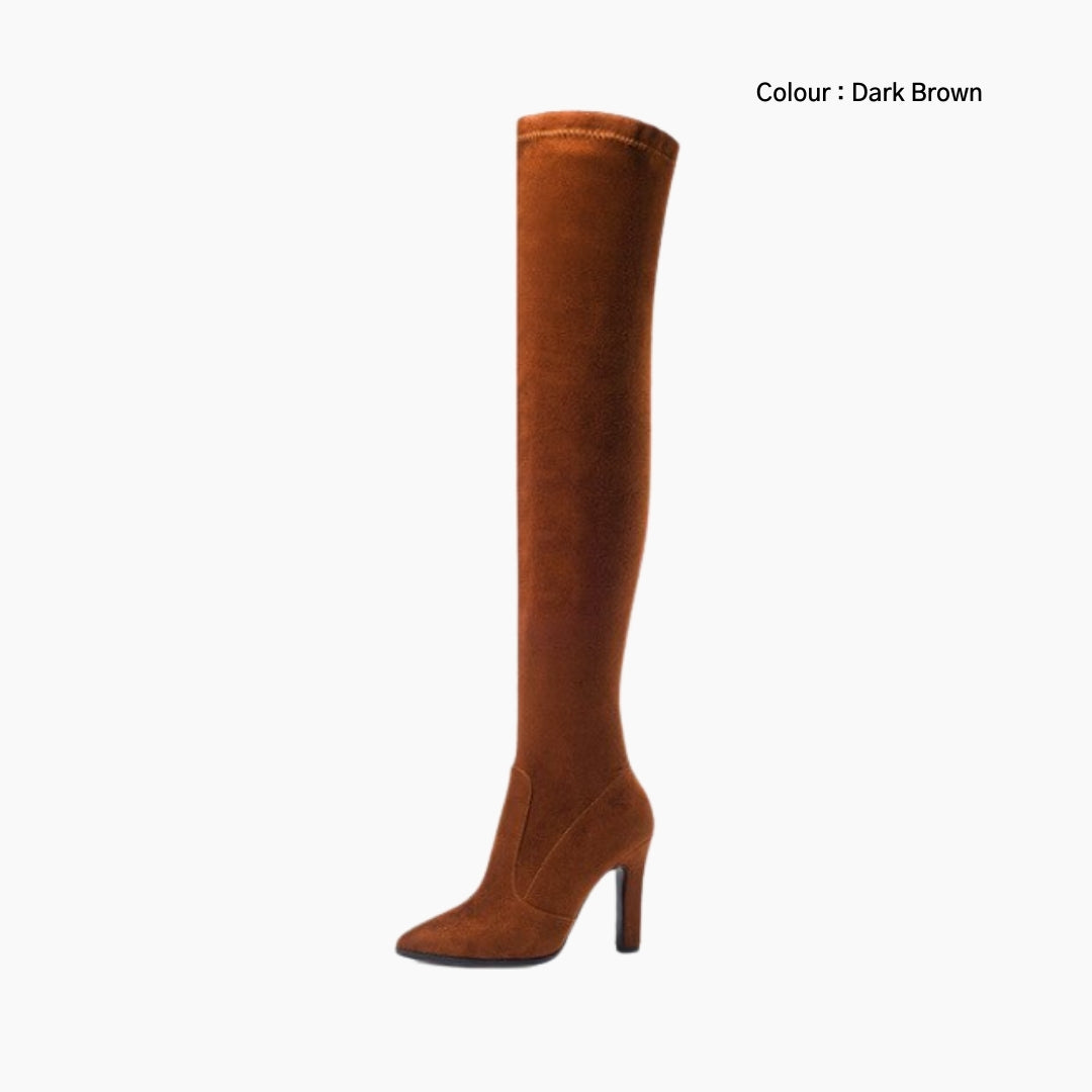 Dark Brown Slip-On, Pointed-Toe : Knee High Boots for Women : Goda - 0325GoF