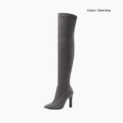 Dark Grey Slip-On, Pointed-Toe : Knee High Boots for Women : Goda - 0325GoF