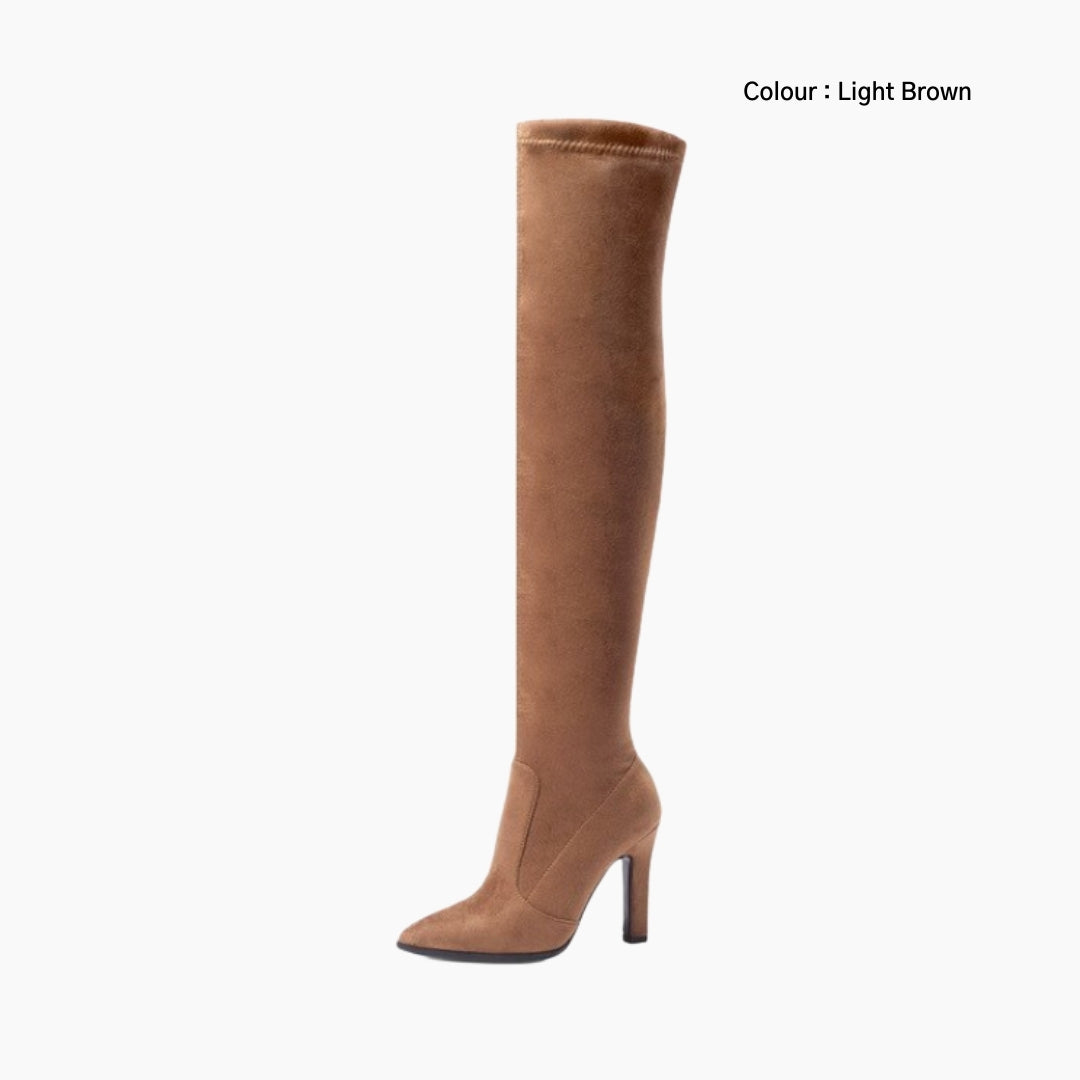 Light Brown Slip-On, Pointed-Toe : Knee High Boots for Women : Goda - 0325GoF