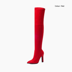 Red Slip-On, Pointed-Toe : Knee High Boots for Women : Goda - 0325GoF