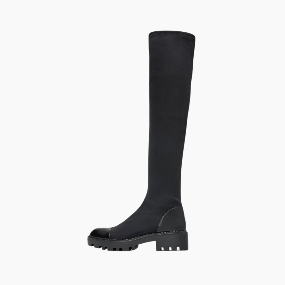 Black Round-Toe, Square Heel : Knee High Boots for Women : Goda - 0326GoF