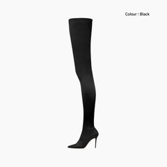 Black Pointed Toe, Slip-On : Knee High Boots for Women : Goda - 0327GoF