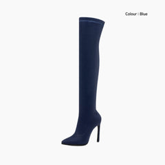 Blue Slip-On, Pointed-Toe : Knee High Boots for Women : Goda - 0328GoF