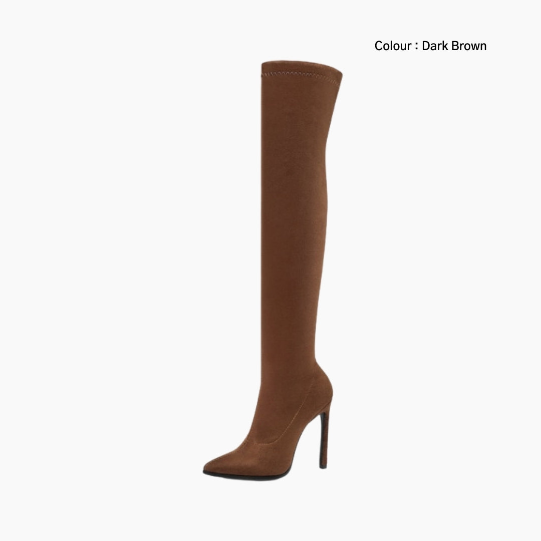 Dark Brown Slip-On, Pointed-Toe : Knee High Boots for Women : Goda - 0328GoF