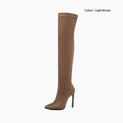 Light Brown Slip-On, Pointed-Toe : Knee High Boots for Women : Goda - 0328GoF