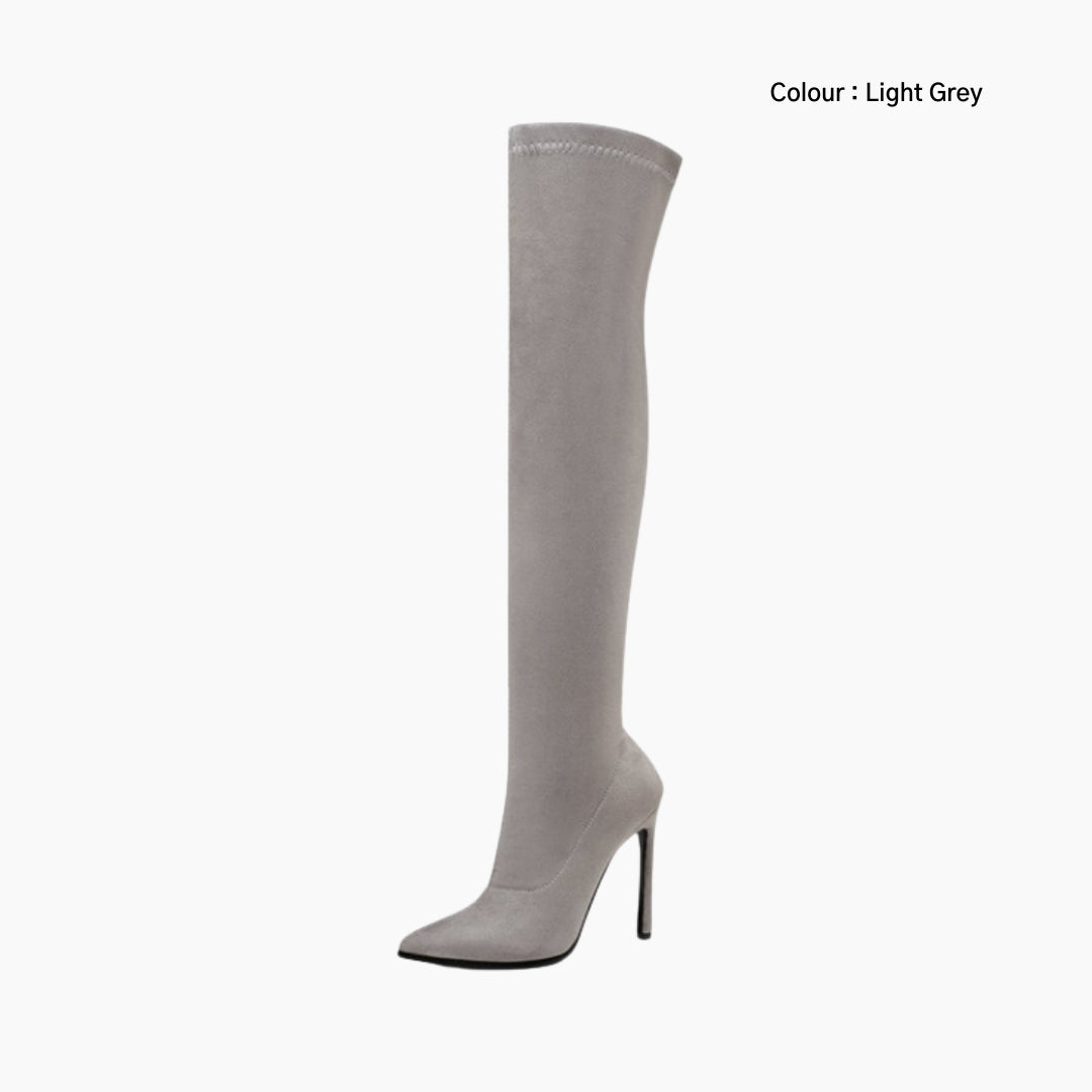 Light Grey Slip-On, Pointed-Toe : Knee High Boots for Women : Goda - 0328GoF