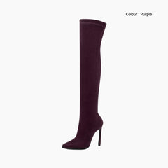 Purple Slip-On, Pointed-Toe : Knee High Boots for Women : Goda - 0328GoF