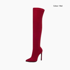 Red Slip-On, Pointed-Toe : Knee High Boots for Women : Goda - 0328GoF