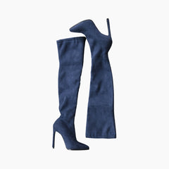 Blue Slip-On, Pointed-Toe : Knee High Boots for Women : Goda - 0328GoF