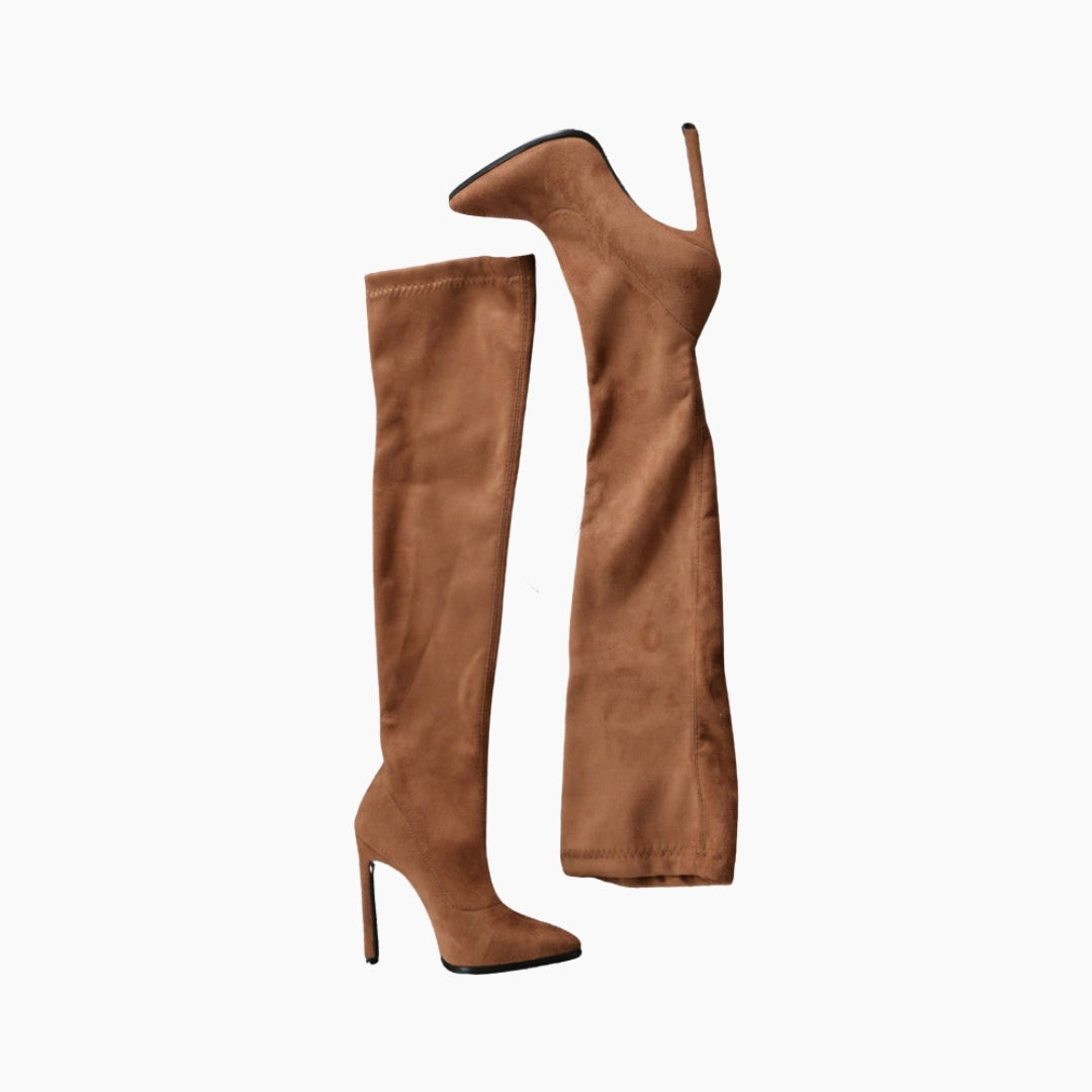 Brown Slip-On, Pointed-Toe : Knee High Boots for Women : Goda - 0328GoF