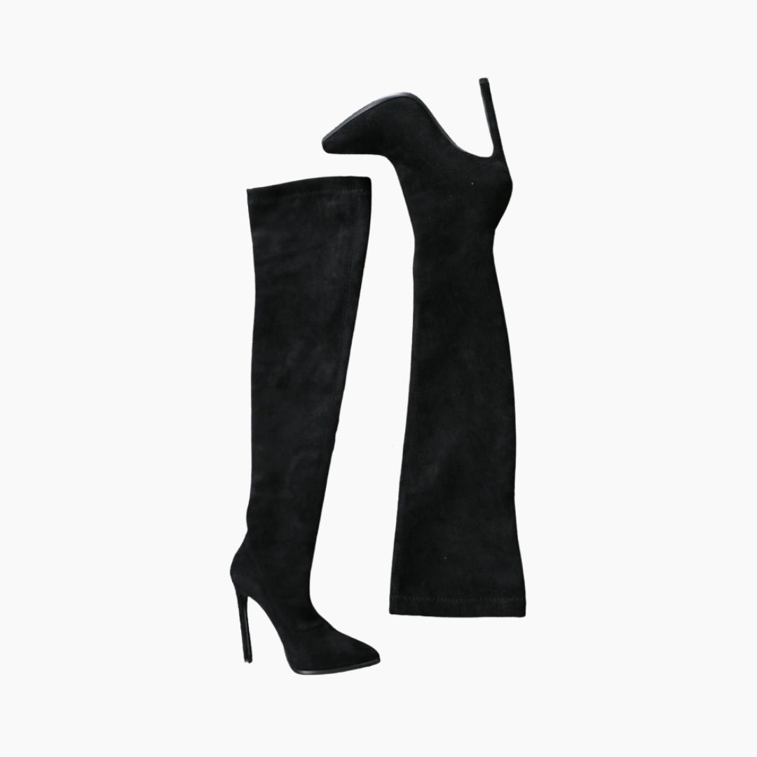 Black Slip-On, Pointed-Toe : Knee High Boots for Women : Goda - 0328GoF