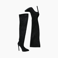 Black Slip-On, Pointed-Toe : Knee High Boots for Women : Goda - 0328GoF